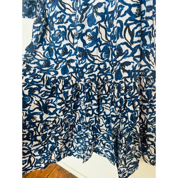 APIECE APART Blue White Floral Cotton Las Alturas Mini Dress Size Medium - Picture 13 of 16